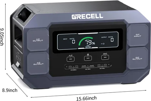 Vista 14 de GRECELL Estación de Energía Portátil 2200W Generador Solar 1126Wh Paquete de Batería LiFePO4 con Carga AC de 1200W y Carga Solar de 800W, Carga