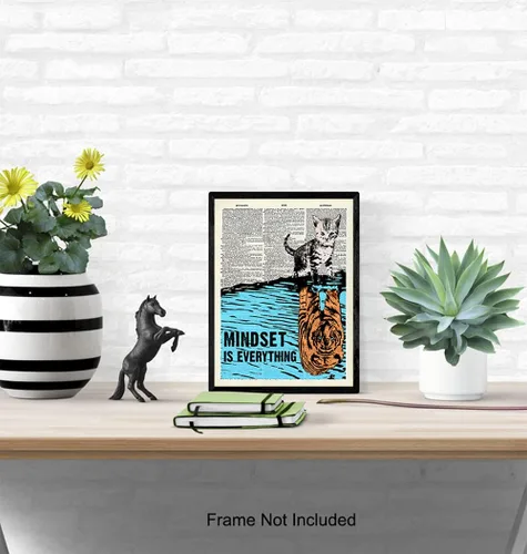 Vista 5 de Mindset is Everything - Arte de pared para empresario, decoración de pared motivacional, decoración de gato, regalos de gato, carteles inspiradores