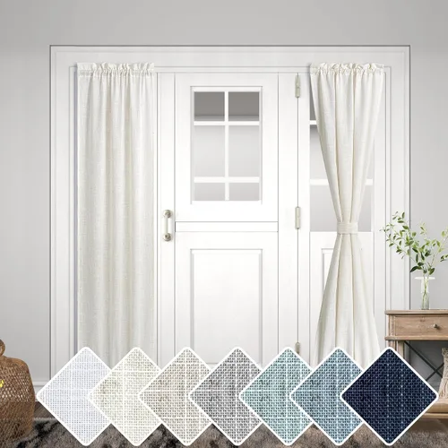 Vista 25 de KOUFALL Cortina de puerta francesa, persianas de lino para cubrir ventanas, 1 panel, 25 x 72 pulgadas de largo, color azul piedra