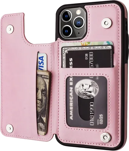 Vista 11 de OT ONETOP - Funda tipo cartera para iPhone 11 Pro con tarjetero y ranuras para tarjetas, doble cierre magnético y funda duradera a prueba de golpes