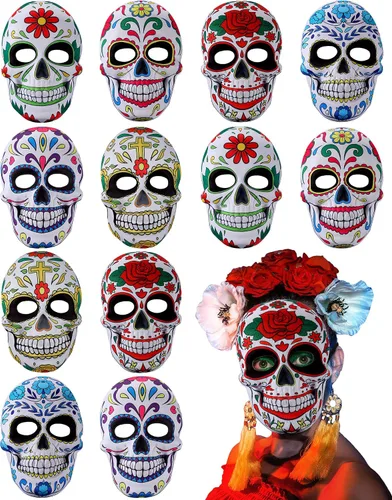 Vista 7 de RoundFunny 6/12 máscaras del Día de los Muertos para adultos Halloween