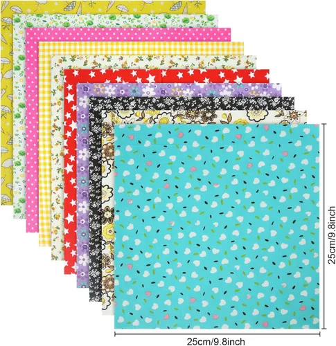 Vista 2 de 56 piezas de tela de algodón floral de 9.8 x 9.8 in con patrón de puntos, paquetes cuadrados de retazos precortados para coser y manualidades