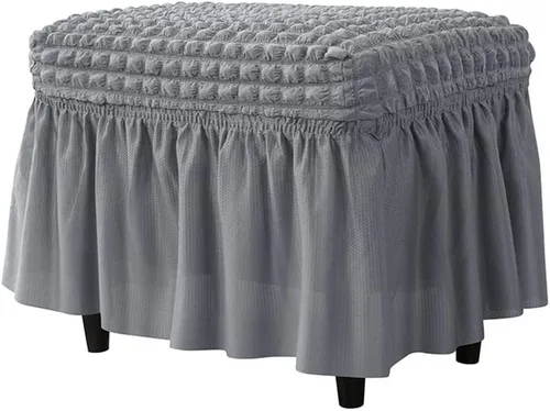 Vista 7 de GAWEKIQE Fundas otomanas de tela de sirsaca de alta elasticidad, funda para reposapiés con falda, rectangular, moderno, protector de muebles