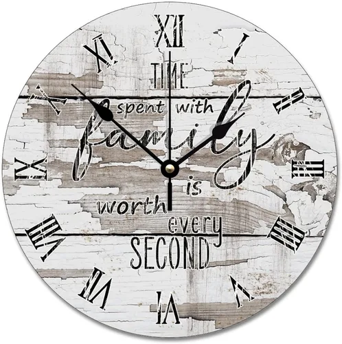 Vista 14 de Time Spent with Family is Worth Every Second - Reloj de pared de grano de madera de playa degradado de 10 pulgadas, funciona con pilas, reloj