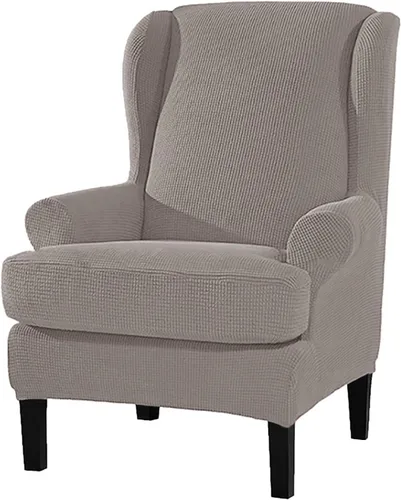 Vista 4 de Funda para silla Wingback, fundas elásticas para silla de 2 piezas, fundas elásticas para sofá, funda antideslizante con parte inferior elástica
