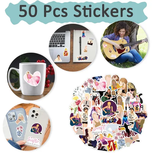 Vista 6 de Singer Taylor Merch - Juego de regalo para fanáticos, 50 calcomanías, pulsera Taylor, collar Swift, tatuajes temporales de Taylor para concierto