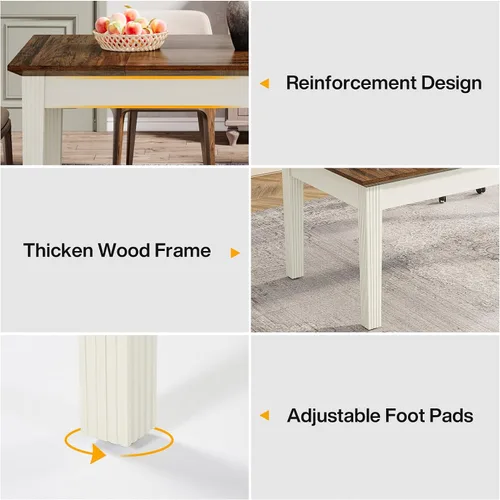 Vista 9 de Tribesigns Mesa de comedor para 4-6 personas, mesa de cocina rectangular de 62 pulgadas con patas de madera maciza, moderna mesa de comedor