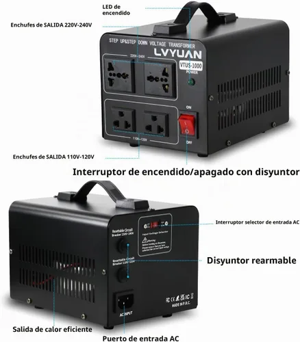 Vista 2 de LVYUAN Convertidor de transformador de voltaje de 110-120 voltios a 220-240 voltios y de 220-240 voltios a 110-120 voltios, Negro