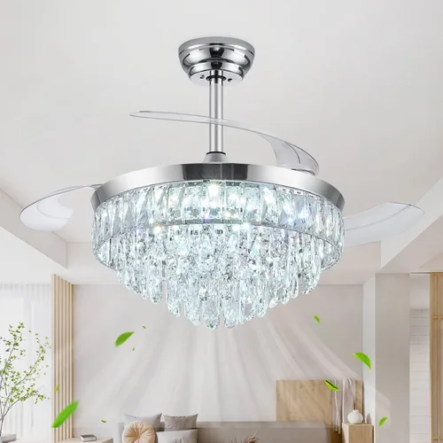 Vista 15 de Ventilador de techo de 52 pulgadas con luz, ventilador de araña, dorado K9 crystal, dimmable 3CCT LED, 6-speed quiet DC motor, memory and timer