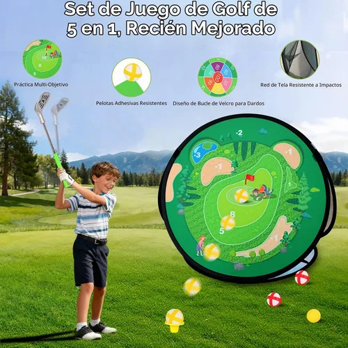 Vista 3 de Juego de golf 5 en 1 para niños y niñas de 3 años en adelante con tapete