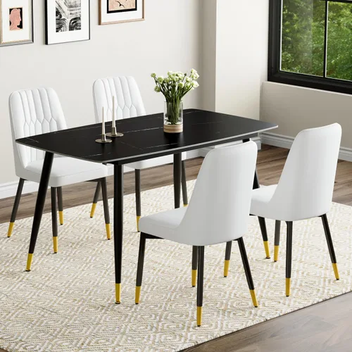 Vista 35 de Juego de 4 mesas de comedor negras para mesa de comedor de 4,50 pulgadas para 4, sillas de cocina de piedra sinterizada, fácil de montar, adecuado