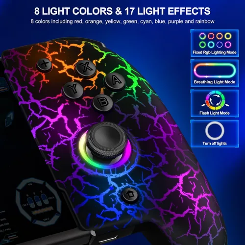 Vista 2 de Switch Controller for Nintendo SwitchOLED, (No Drift, No Deadzone) Hall Effect Joystick Wireless Switch Controller With 9 Lights Color. One-Piece