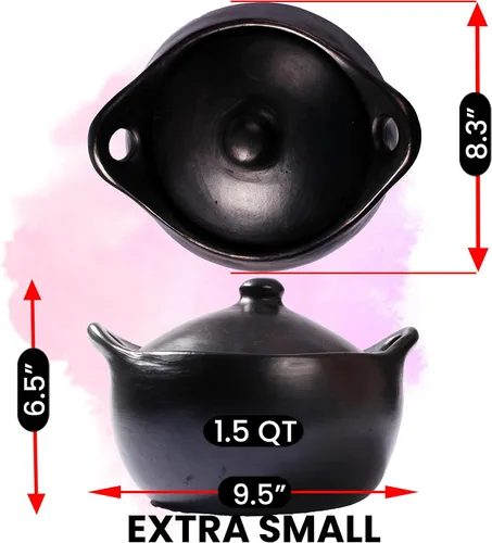 Vista 5 de Ancient Cookware, Olla de arcilla Chamba para guiso, extra pequeña, 1.5 cuartos