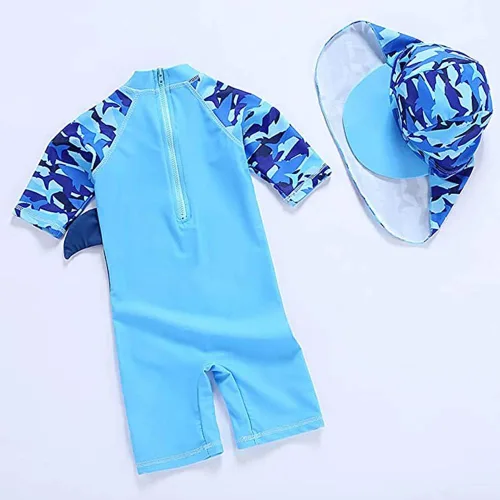 Vista 6 de Traje de baño de una pieza con cremallera y sombrero, traje de baño de surf para niños pequeños