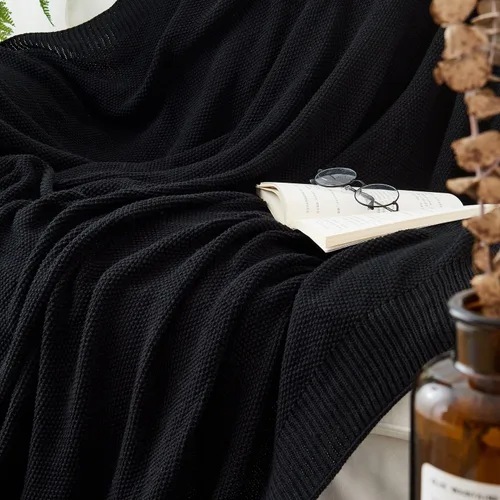 Vista 4 de Longhui bedding - Manta de punto trenzado de algodón negro para sofá, silla, cama, decoración del hogar, 2.5 libras, 50 x 60 pulgadas, ligera