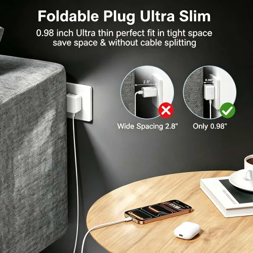 Vista 3 de Paquete de 2 cargadores USB C de 40 W de carga rápida, adaptador de corriente dinámico con 60 W máx Bloque de cargador de pared plegable