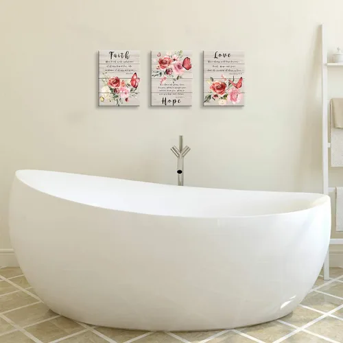 Vista 7 de Arte de pared para dormitorio, fotos de pared de mariposas, pinturas florales, citas de fe, esperanza, amor, arte de pared inspirador, acuarela, Rosa