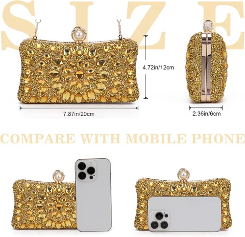 Vista 2 de SUKUTU Bolso de noche con diamantes de imitación para mujer, multicolor, con cristales deslumbrantes, para fiesta, novia, boda, cóctel, bolso