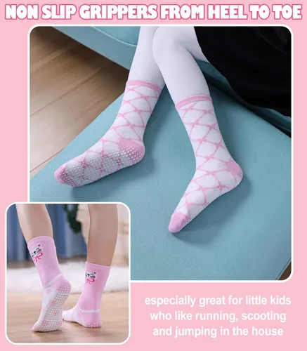 Vista 3 de Calcetines antideslizantes para niñas pequeñas, calcetines de algodón con agarres, 12 pares