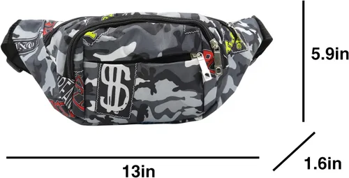Vista 5 de AIBEARTY Riñonera para niños, pequeña, de camuflaje, con correa ajustable, para correr, acampar, viajes, B gris