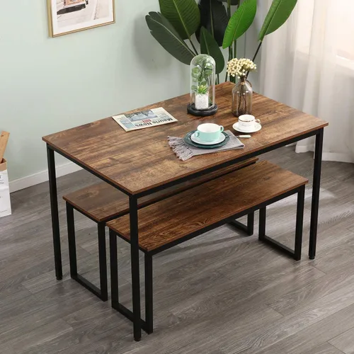 Vista 7 de DlandHome Juego de mesa de comedor de 3 piezas para 4 personas, juego de mesa de comedor y sillas Soho, mesa de comedor rectangular que ahorra