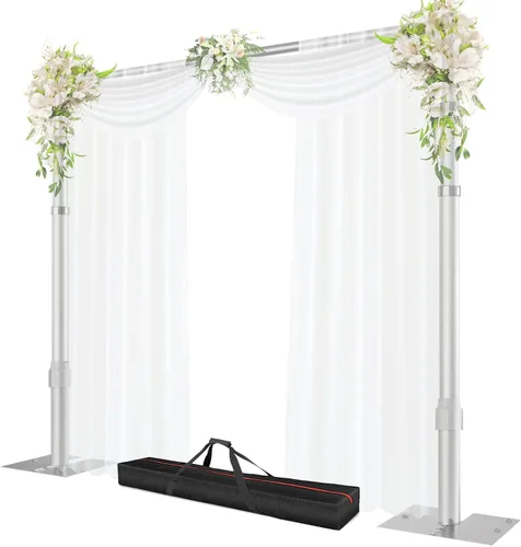 Vista 9 de Soporte de fondo de tubo y cortina, marco de fondo ajustable resistente de 8.9 x 10 pies con base de metal, soporte trasero para fiestas