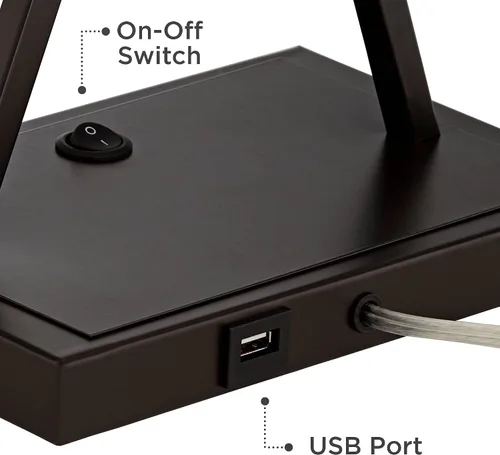 Vista 6 de Franklin Iron Works Megan - Juego de 2 lámparas de mesa modernas de 26.5 pulgadas de alto, con puerto de carga USB, LED, bronce, rectangular