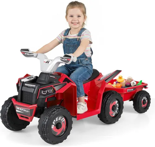 Vista 12 de Costzon Juguete ATV 2 en 1 6V para niños pequeños (con remolque, azul)