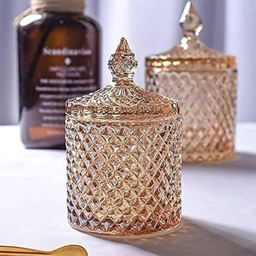 Vista 2 de Rainie Love Home - Juego básico de organización de almacenamiento de alimentos, tarro facetado de diamante de cristal con tapa de cristal, adecuado