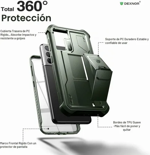 Vista 6 de Dexnor Funda para Samsung Galaxy S21+ Plus, [Protector de pantalla y soporte integrados] Protección de grado militar pesado a prueba de golpes