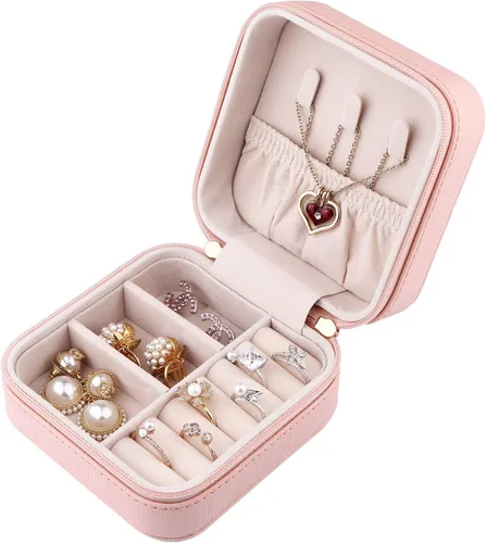 Vista 2 de Duomiila - Caja de joyería pequeña, mini organizador de viaje portátil, para anillos, aretes, collares. Un regalo para niñas y mujeres