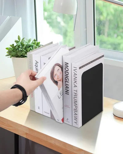 Vista 6 de Honagu Sujetalibros para estantes, hogar, oficina, tapón de metal para libros, soportes de metal para sujetalibros, sujetalibros decorativos
