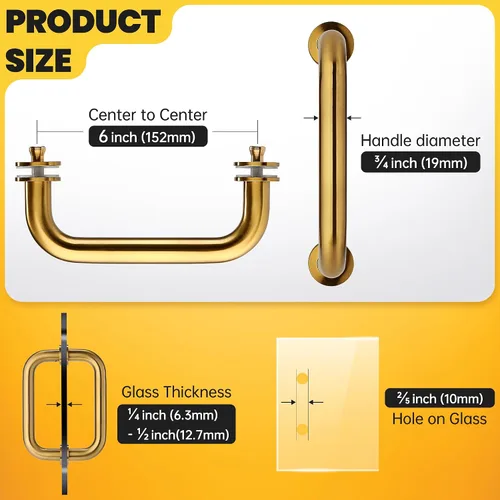 Vista 6 de Kolet Manija para puerta de ducha, manija de puerta de ducha de vidrio de 6 pulgadas de centro a centro, acero inoxidable 304, compatible con vidrio