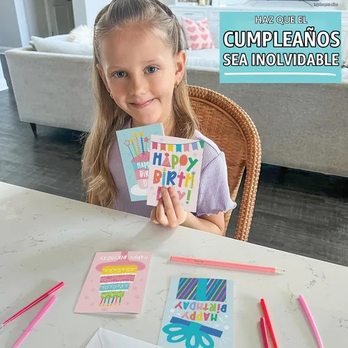 Vista 4 de 24 tarjetas de cumpleaños a granel con sobres, tarjetas de feliz cumpleaños Pastel colorido 24 piezas