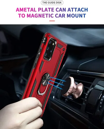 Vista 4 de Dionsibei Funda de impacto de caída de grado militar para teléfono Samsung Galaxy Note 20 5G, soporte de anillo giratorio de metal 360, armadura