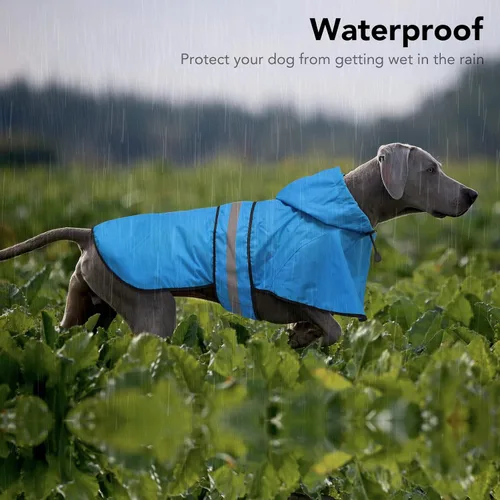 Vista 6 de Weesiber Chubasquero para perro, impermeable con agujero para correa, ropa de lluvia con capucha reflectante para cachorros, poncho para mascotas