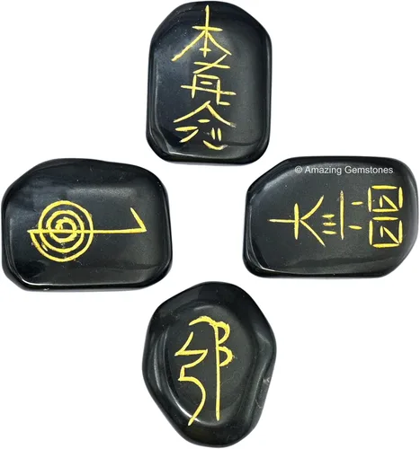 Vista 16 de Amazing Gemstone Piedras de Reiki de cristal de amatista con símbolos grabados para curación Usui Reiki, juego de 4 piezas