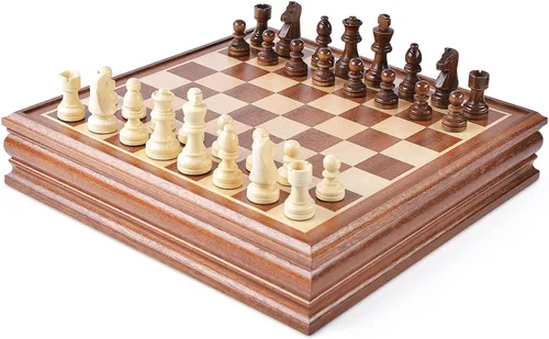 Vista 6 de VAMSLOVE Juegos de mesa de ajedrez y damas para adultos, tablero de madera de lujo de 15 pulgadas con caja de almacenamiento, tamaño grande clásico