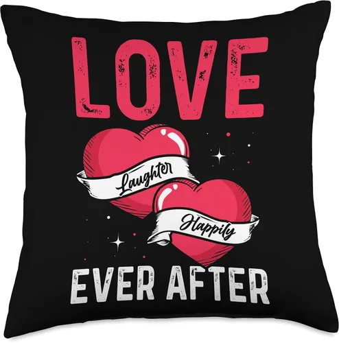 Vista 4 de Valentines's Day T-Shirt & Gift Apparel Love Laughter Happily Ever After for Valentine's Day Throw Pillow, 16x16, Multicolor