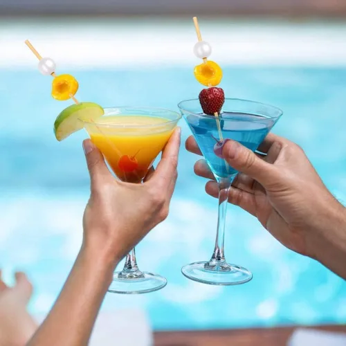 Vista 5 de Púas de cóctel de bambú, 200 unidades, con parte superior de perlas blancas marfil, 4.7 pulgadas, mini púas para aperitivo, bebidas, frutas