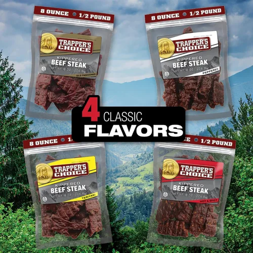 Vista 6 de Old Trapper, Trapper's Choice - Bistec de carne caliente y picante, paquete individual de 8 onzas, 0.35 oz de proteína y 70 calorías por porción