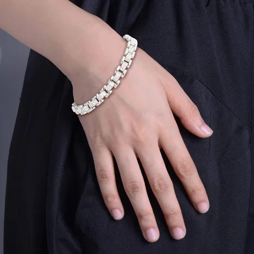 Vista 6 de Vir Jewels Pulsera clásica de diamantes de 18 cttw en latón con baño de rodio 7 pulgadas, Metal, Tela vaquera