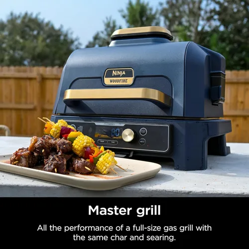 Vista 4 de Ninja Woodfire Pro Connect XL - Parrilla y ahumador para exteriores Bluetooth, aplicación habilitada Parrilla 7 en 1, ahumador de barbacoa