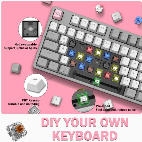 Vista 4 de A.JAZZ AK873 Teclado mecánico TKL para juegos con cable de 87 teclas con retroiluminación arco iris, interruptor marrón táctil, junta NKRO