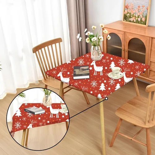 Vista 11 de Mantel ajustado blanco con elástico para mesas plegables de 48x48 pulgadas, manteles lavables y elásticos de elastano para mesas de cartas, manteles