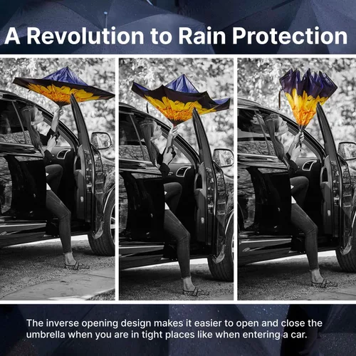 Vista 4 de Topsy Turvy Inverted Umbrella Windproof, UV Protection, Drip-Free, C-Shape Handle for Hand-Free Use, Self-Standing
