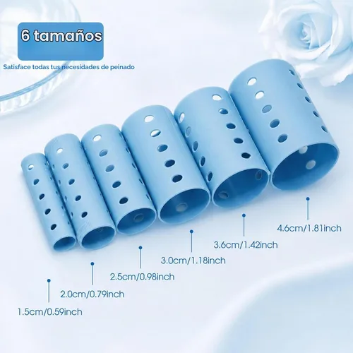 Vista 2 de WILLBOND El juego de 141 rodillos para el cabello incluye rodillos de plástico con alfileres y clips (azul bebé)