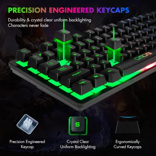 Vista 3 de CHONCHOW - Teclado compacto para juegos con cable USB de 87 teclas, teclado LED de arco iris, retroiluminado sin teclas, teclado TKL, teclado RGB