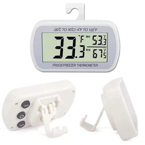Vista 5 de AEVETE Termómetro digital impermeable para refrigerador, gran LCD, con parte trasera magnética, sin lujos, fácil de leer, 1 blanco y 1 negro