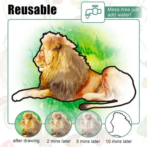 Vista 3 de Teling 20 piezas de productos de demencia para ancianos reutilizables para garabatos de agua con 1 pincel de pintura, tema animal, dibujo